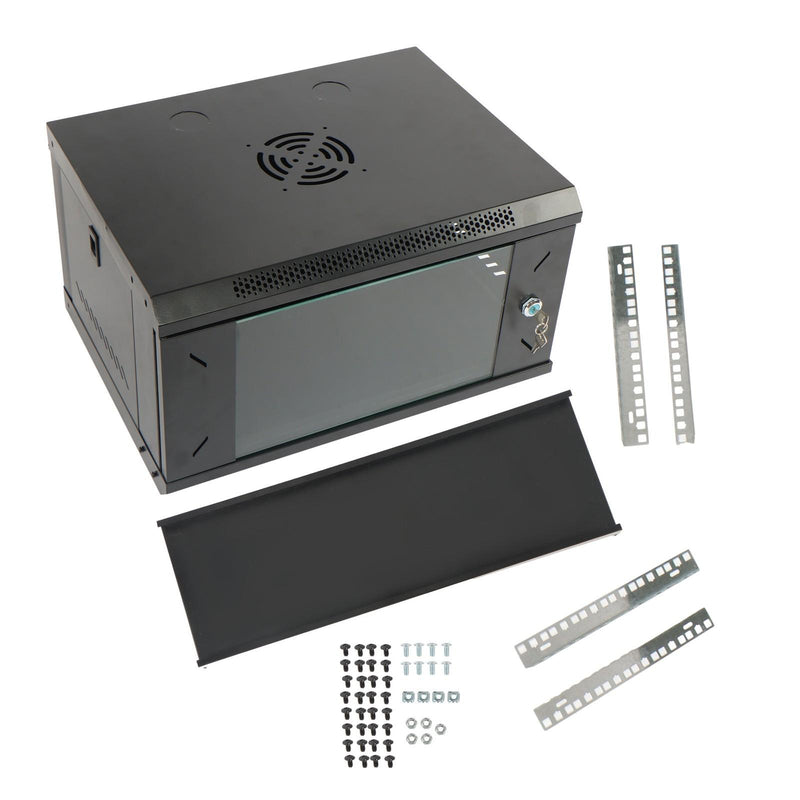 DURAFORCE 6U Wall Cabinet for Data Center, Office - 15.5" Deep, Secure Locking Glass Door