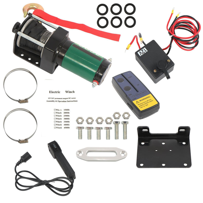 DURAFORCE 12V 3000 LBS Electric Winch 1/5in x 32ft Synthetic Rope Electric Winch