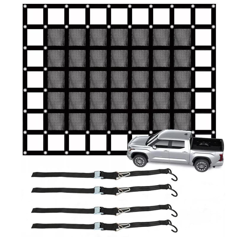 DURAFORCE Heavy Duty Cargo Net 6.75' x 8' FT For Pickup Trucks W/Cam Buckles & S-Hooks