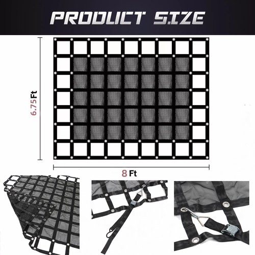 DURAFORCE Heavy Duty Cargo Net 6.75' x 8' FT For Pickup Trucks W/Cam Buckles & S-Hooks