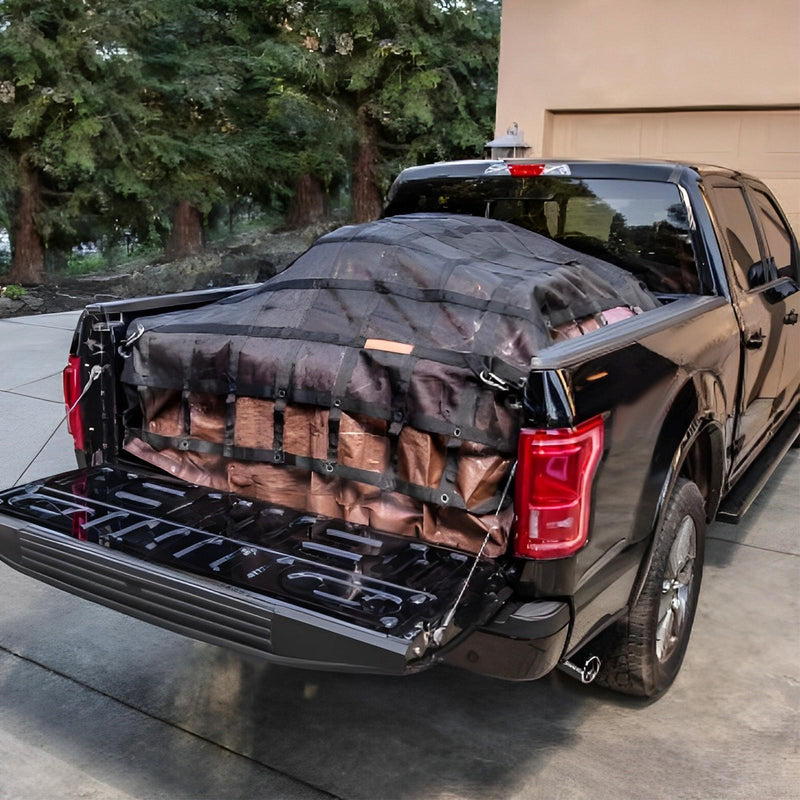 DURAFORCE Heavy Duty Cargo Net 6.75' x 8' FT For Pickup Trucks W/Cam Buckles & S-Hooks