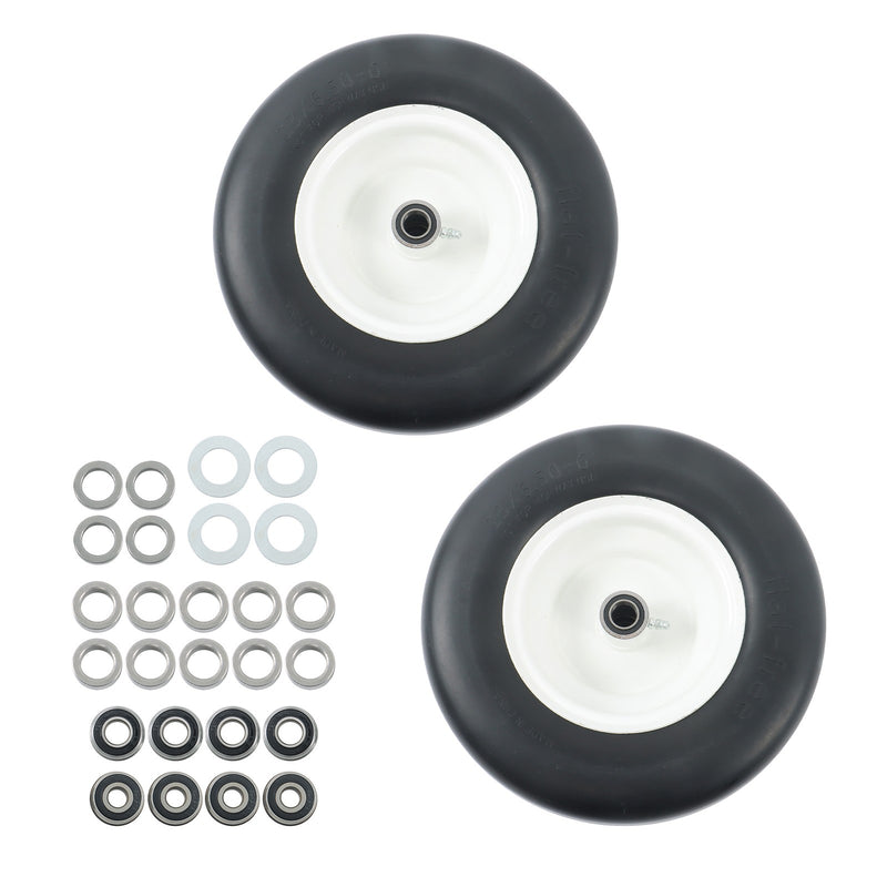 DURAFORCE 2Pcs 13x6.50-6 Flat Free Tire & Wheel Solid Smooth PU White Rim Lawn Mower Tires