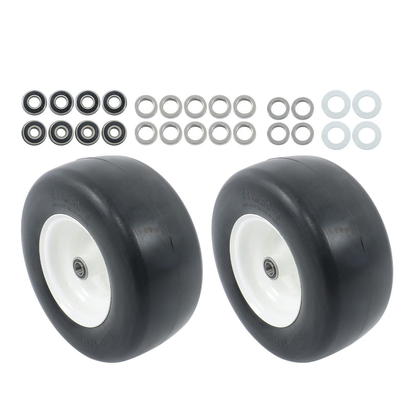 DURAFORCE 2Pcs 13x6.50-6 Flat Free Tire & Wheel Solid Smooth PU White Rim Lawn Mower Tires