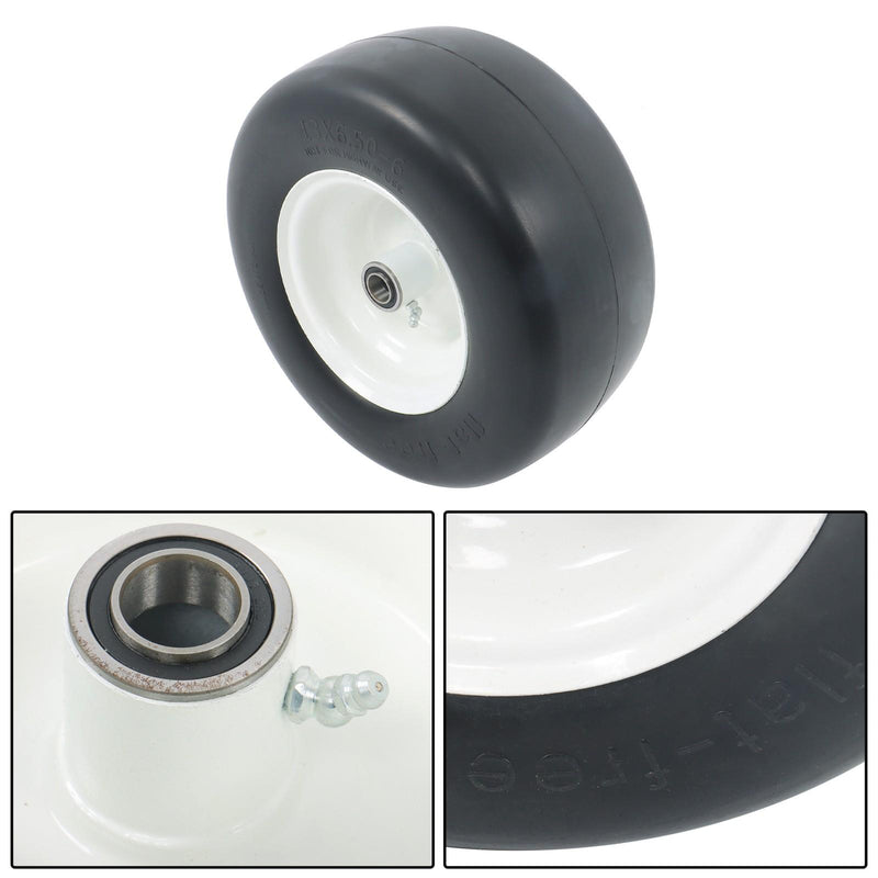 DURAFORCE 2Pcs 13x6.50-6 Flat Free Tire & Wheel Solid Smooth PU White Rim Lawn Mower Tires