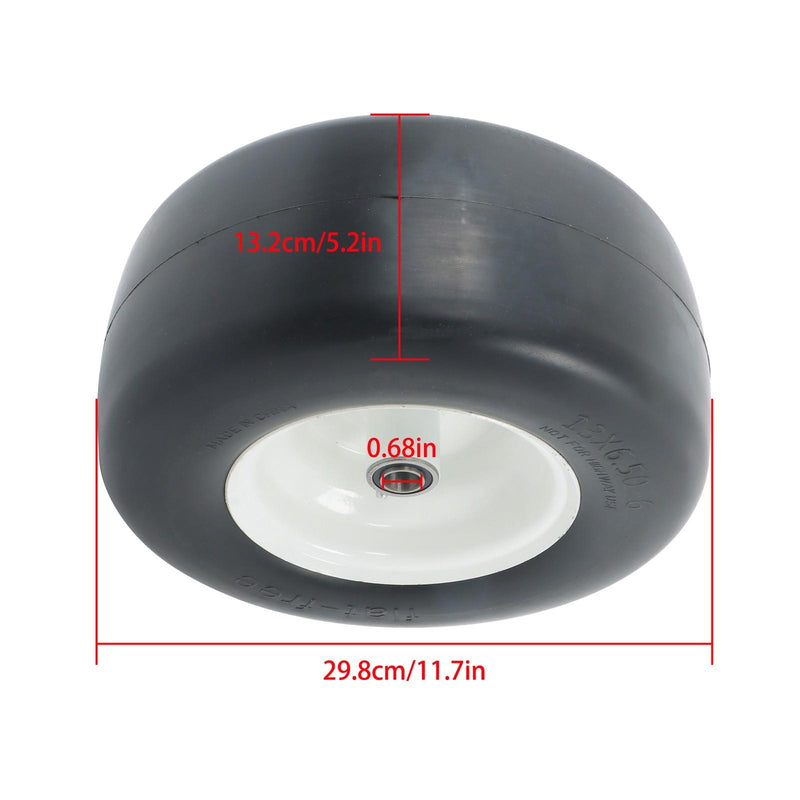 DURAFORCE 2Pcs 13x6.50-6 Flat Free Tire & Wheel Solid Smooth PU White Rim Lawn Mower Tires