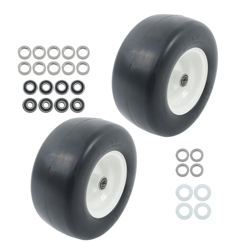 DURAFORCE 2Pcs 13x6.50-6 Flat Free Tire & Wheel Solid Smooth PU White Rim Lawn Mower Tires
