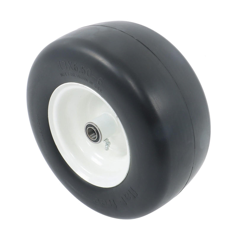 DURAFORCE 2Pcs 13x6.50-6 Flat Free Tire & Wheel Solid Smooth PU White Rim Lawn Mower Tires