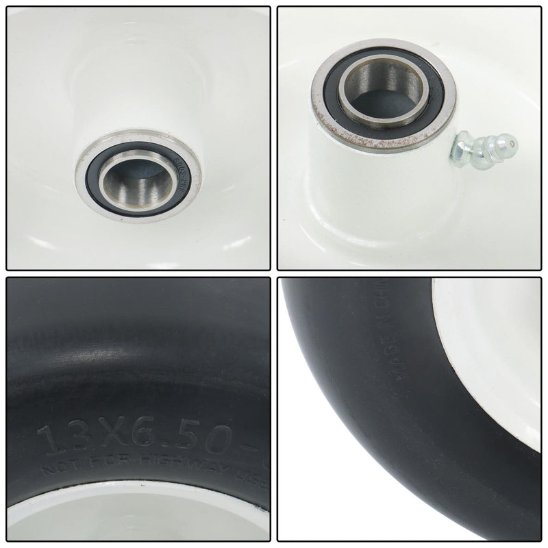 DURAFORCE 2PCS 13x6.50-6 Lawn Mower Tires Flat Free Tire & Wheel Solid Smooth PU White Rim