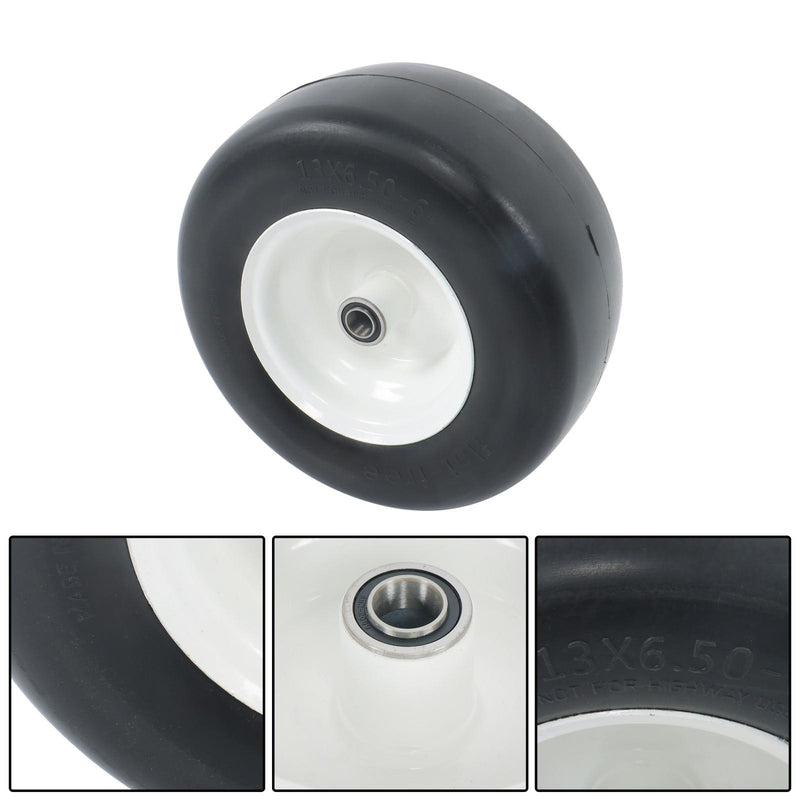 DURAFORCE 2PCS 13x6.50-6 Lawn Mower Tires Flat Free Tire & Wheel Solid Smooth PU White Rim
