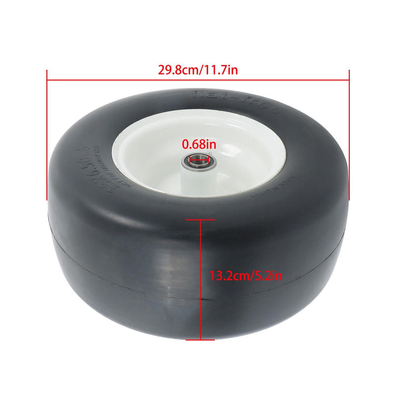 DURAFORCE 2PCS 13x6.50-6 Lawn Mower Tires Flat Free Tire & Wheel Solid Smooth PU White Rim