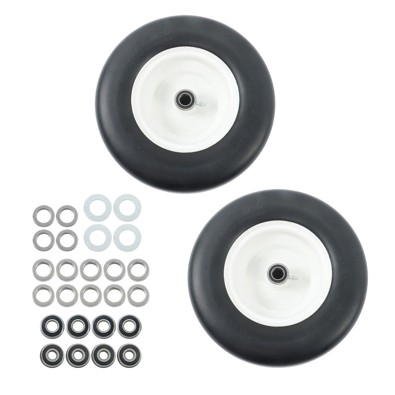 DURAFORCE 2PCS 13x6.50-6 Lawn Mower Tires Flat Free Tire & Wheel Solid Smooth PU White Rim