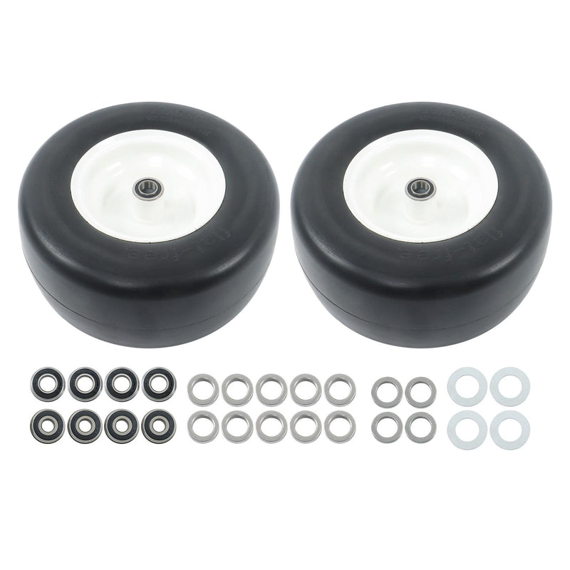 DURAFORCE 2PCS 13x6.50-6 Lawn Mower Tires Flat Free Tire & Wheel Solid Smooth PU White Rim