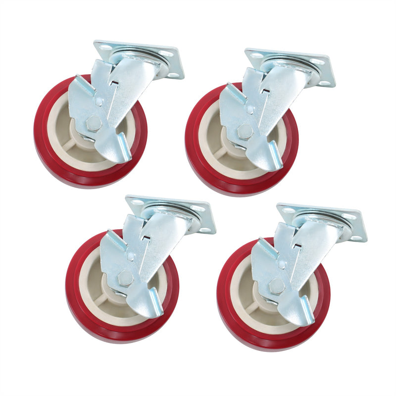 DURAFORCE 4 Pcs Heavy Duty Icon Caster Wheels 6" × 2" Swivel Caster Wheels W/ Side Brakes