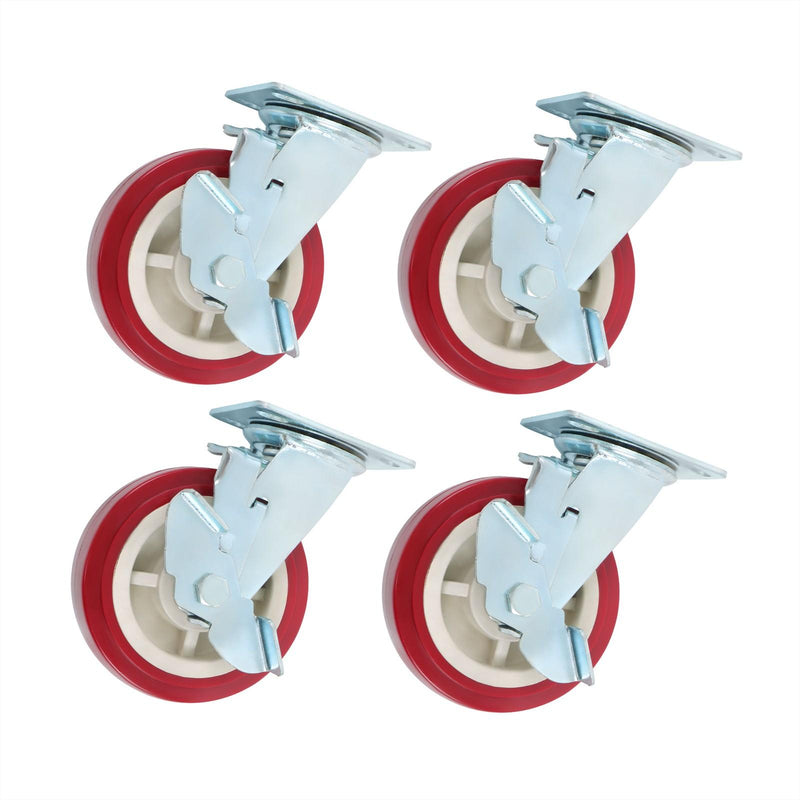 DURAFORCE 4 Pcs Heavy Duty Icon Caster Wheels 6" × 2" Swivel Caster Wheels W/ Side Brakes