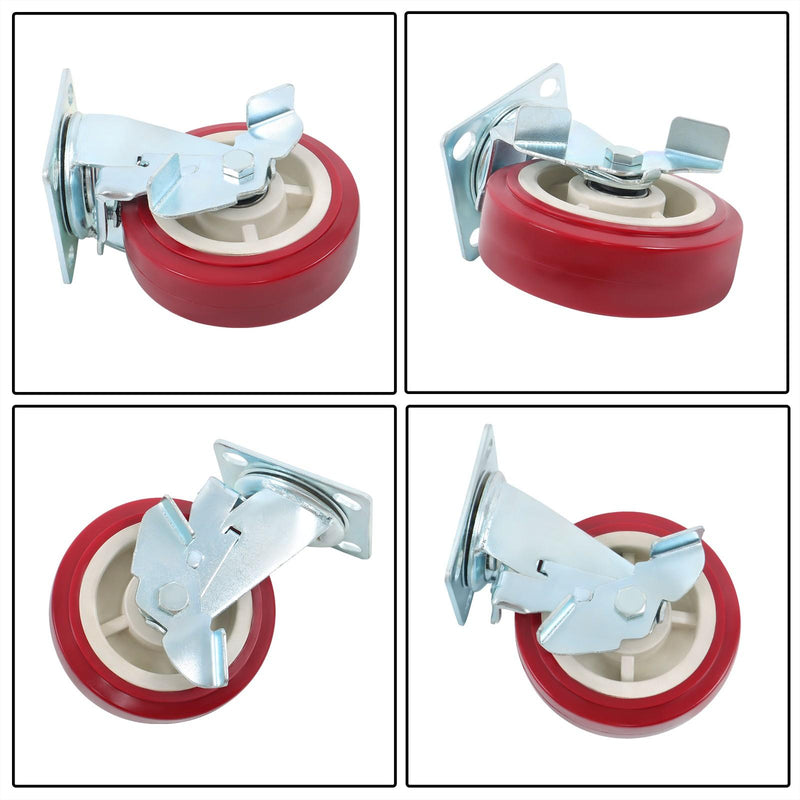DURAFORCE 4 Pcs Heavy Duty Icon Caster Wheels 6" × 2" Swivel Caster Wheels W/ Side Brakes