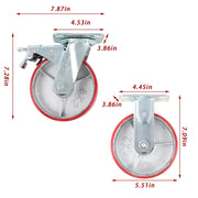 DURAFORCE 4 Pcs 6" × 2" Swivel Caster Wheels Industrial Casters (2 With Brakes, 2 Without)