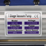 DURAFORCE Single Stage Rotary Vane Air Vacuum Pump 1/3 HP 4.5 CFM 110V