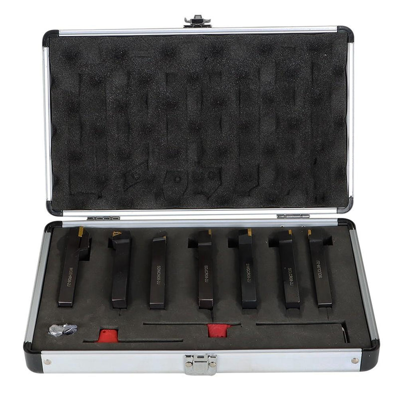 DURAFORCE 7Pcs Carbide Indexable Turning Tool 1/2" Lathe Tool Bit Thread Insert+Holder Kit