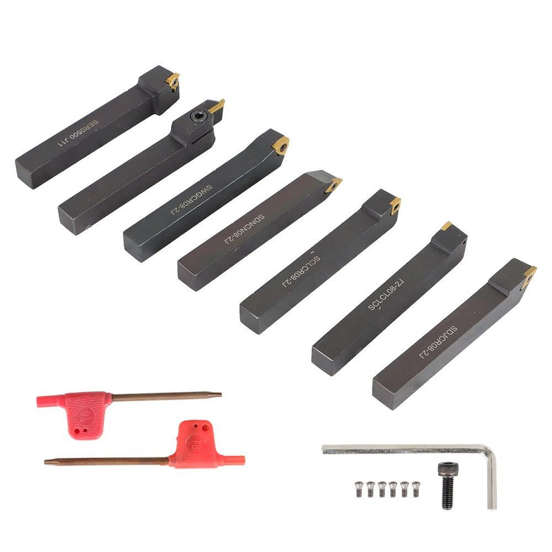 DURAFORCE 7Pcs Carbide Indexable Turning Tool 1/2" Lathe Tool Bit Thread Insert+Holder Kit