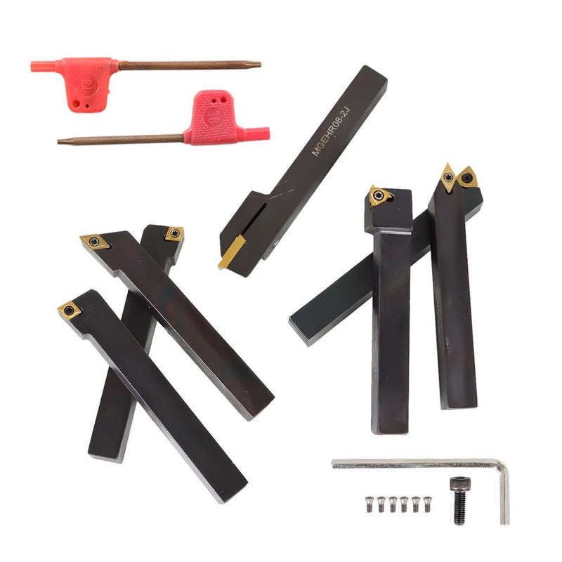 DURAFORCE 7Pcs Carbide Indexable Turning Tool 1/2" Lathe Tool Bit Thread Insert+Holder Kit