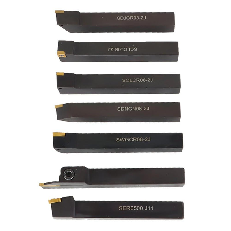 DURAFORCE 7Pcs Carbide Indexable Turning Tool 1/2" Lathe Tool Bit Thread Insert+Holder Kit