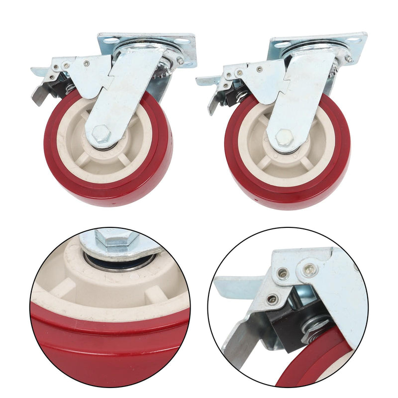 DURAFORCE 4 Pack 6" × 2" Swivel Caster Wheels Heavy Duty (2 With Brakes, 2 Without Brakes)