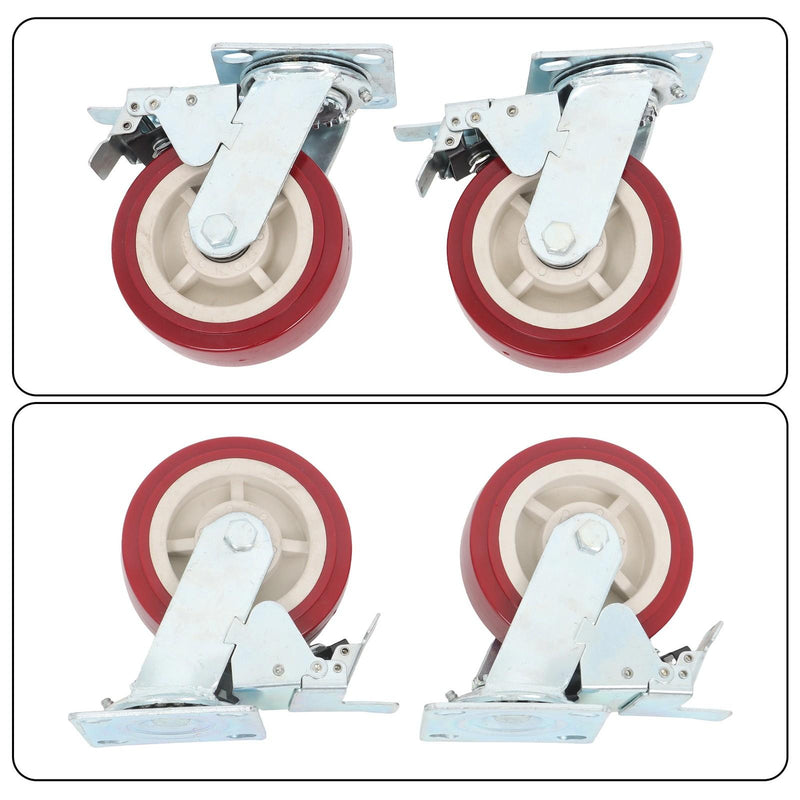 DURAFORCE 4 Pack 6" × 2" Swivel Caster Wheels Heavy Duty (2 With Brakes, 2 Without Brakes)