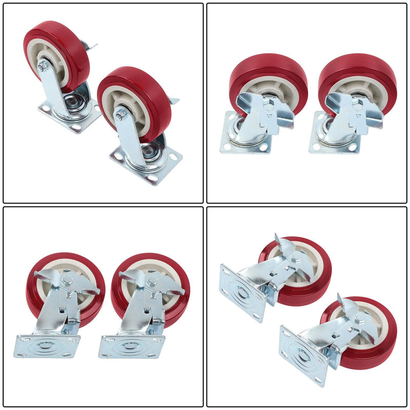 DURAFORCE 4 Pcs 6" × 2" Swivel Caster Wheels Heavy Duty 2 With Side Brake,2 Without Brakes