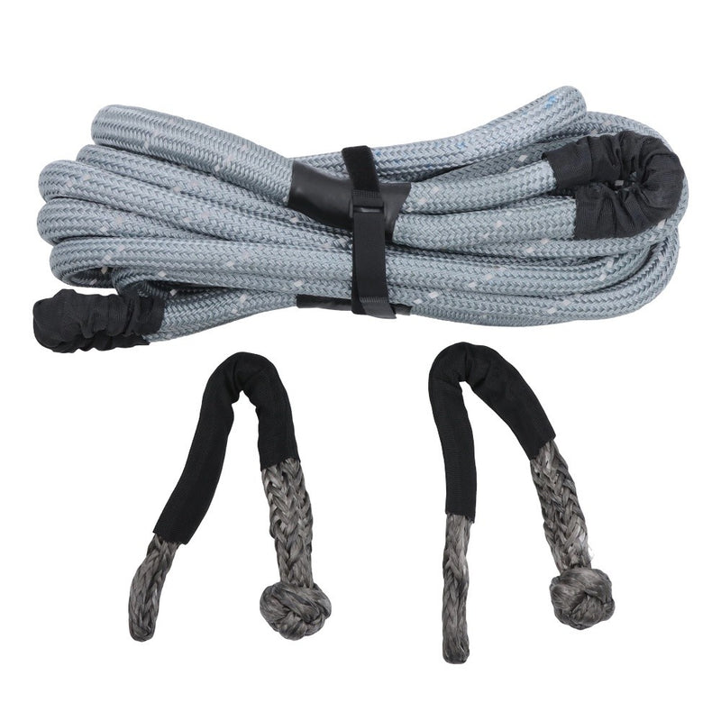 DURAFORCE 1"×30‘ Kinetic Recovery Tow Rope Gray Heavy Duty Energy Rope W/ 2 Shackles
