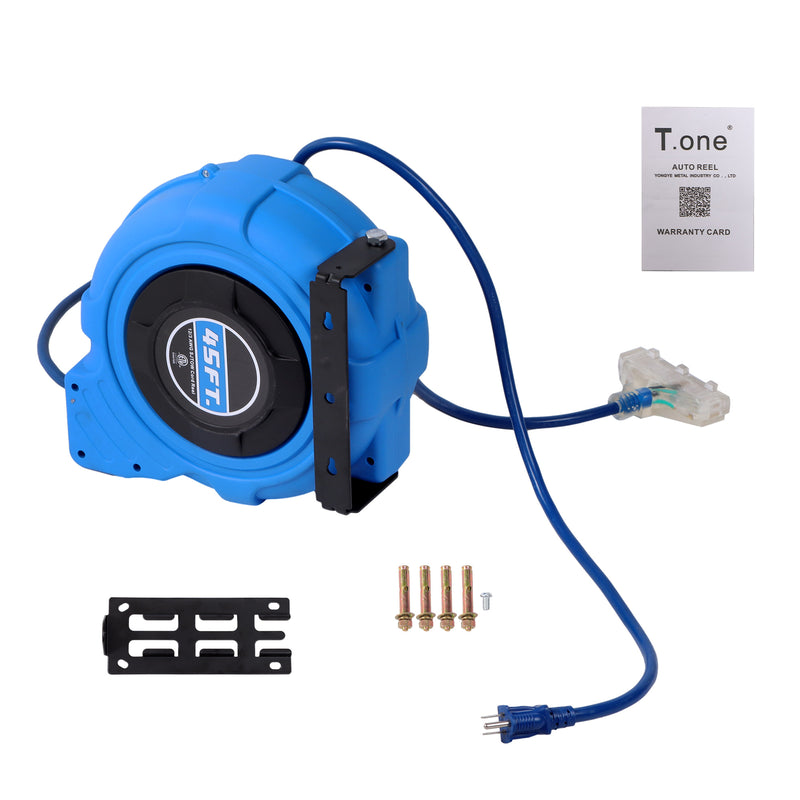 DURAFORCE 12-AWG/3C 45FT SJTOW Retractable Extension Cord Reel Power Cord Reel