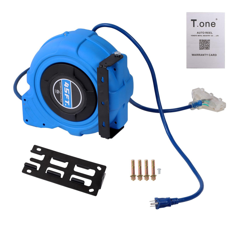 DURAFORCE 12-AWG/3C 45FT SJTOW Retractable Extension Cord Reel Power Cord Reel