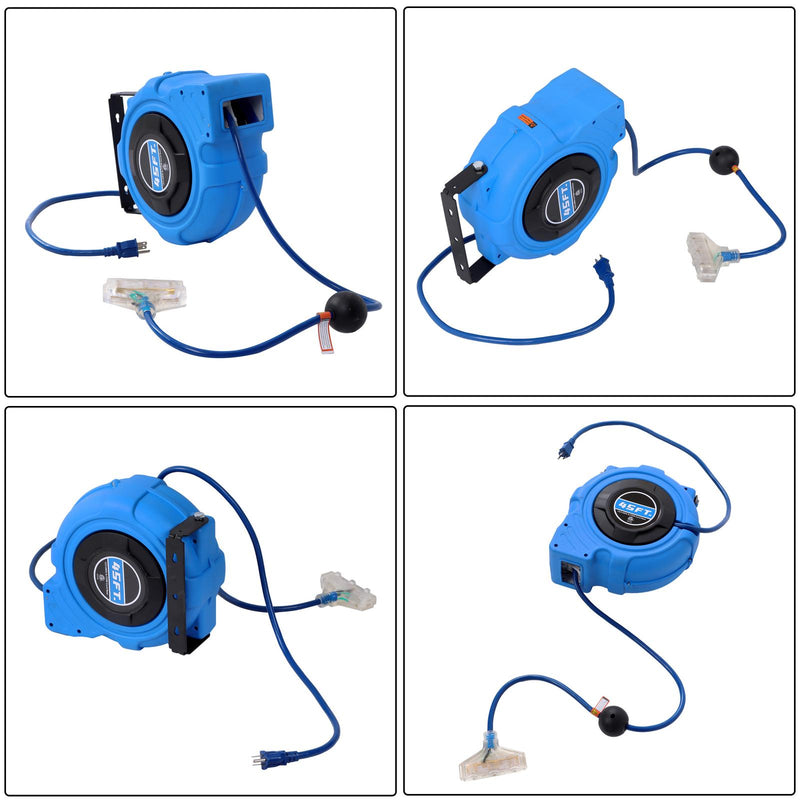 DURAFORCE 12-AWG/3C 45FT SJTOW Retractable Extension Cord Reel Power Cord Reel