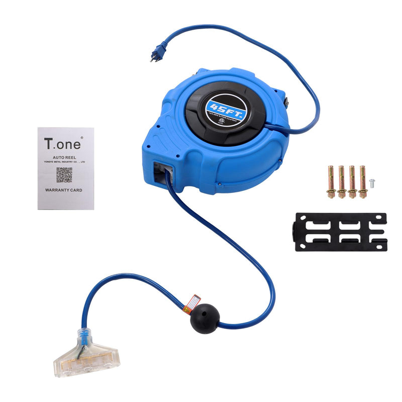 DURAFORCE 12-AWG/3C 45FT SJTOW Retractable Extension Cord Reel Power Cord Reel