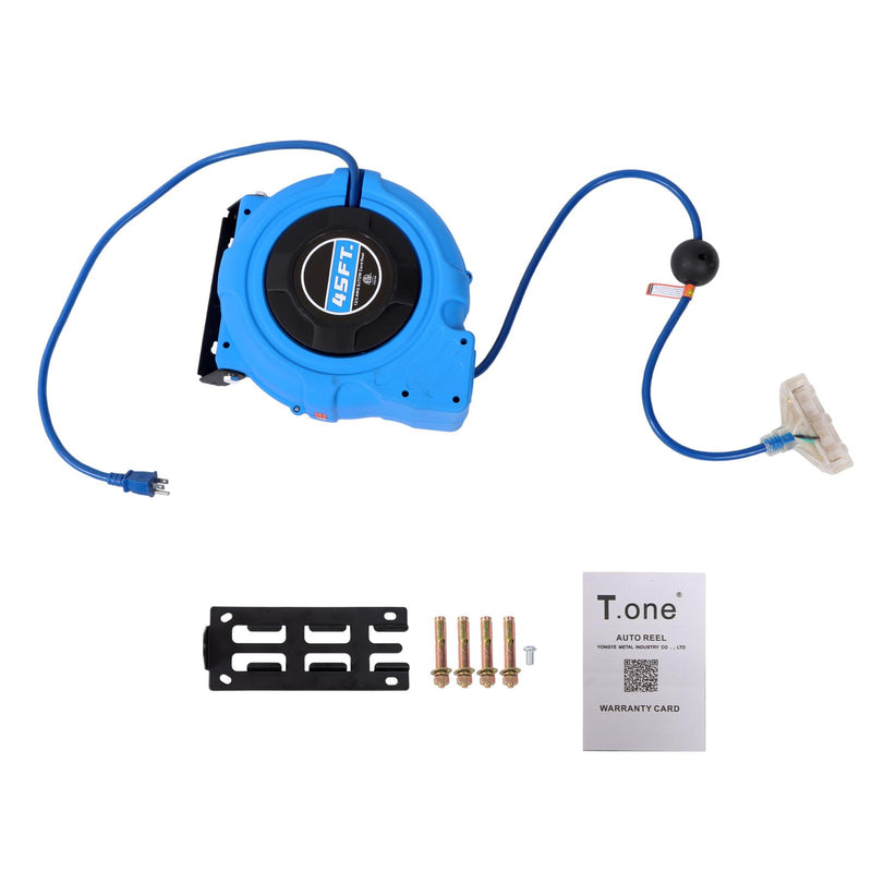 DURAFORCE 12-AWG/3C 45FT SJTOW Retractable Extension Cord Reel Power Cord Reel