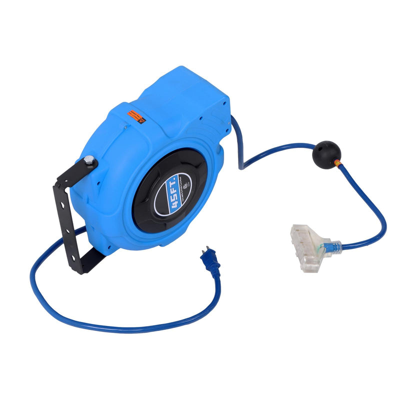 DURAFORCE 12-AWG/3C 45FT SJTOW Retractable Extension Cord Reel Power Cord Reel