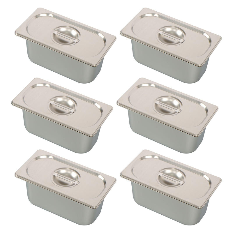 DURAFORCE Commercial Stainless Steel Hotel Pan Set 1/3 Size, 6" Deep with Lids, 6-Pack