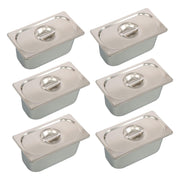DURAFORCE Commercial Stainless Steel Hotel Pan Set 1/3 Size, 6" Deep with Lids, 6-Pack