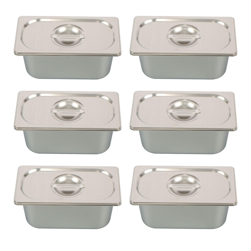 DURAFORCE Commercial Stainless Steel Hotel Pan Set 1/3 Size, 6" Deep with Lids, 6-Pack