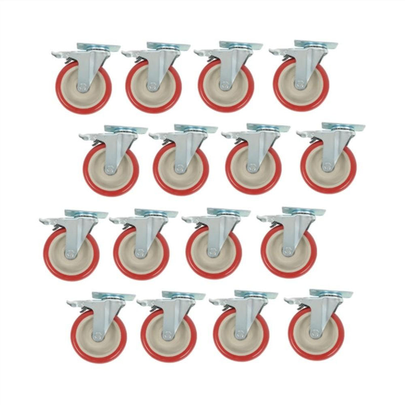 DURAFORCE 16 Pack Polyurethane Heavy Duty Swivel Caster Wheels 5'' With Brake Concave Hubs
