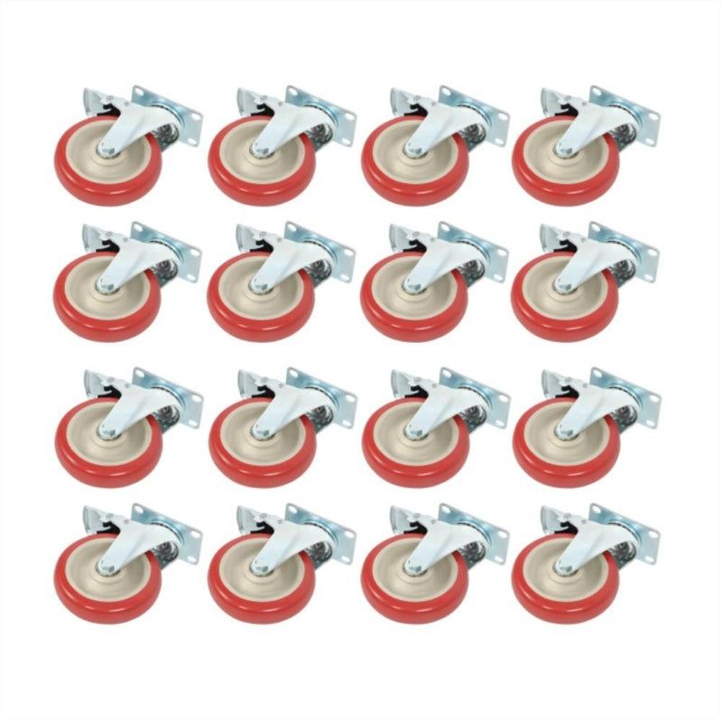 DURAFORCE 16 Pack Polyurethane Heavy Duty Swivel Caster Wheels 5'' With Brake Concave Hubs