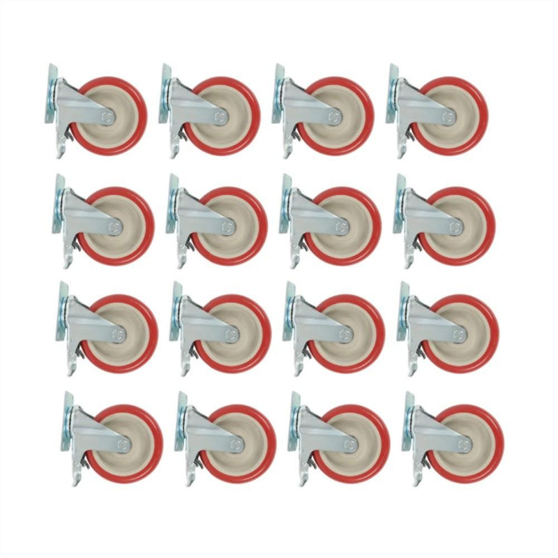 DURAFORCE 16 Pack Polyurethane Heavy Duty Swivel Caster Wheels 5'' With Brake Concave Hubs