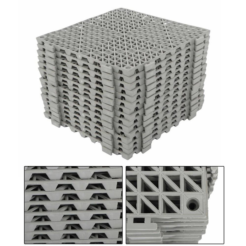DURAFORCE Interlocking Drainage Floor Mat 12"x 12" PVC Non-Slip Floor Tiles 55 Pack Gray