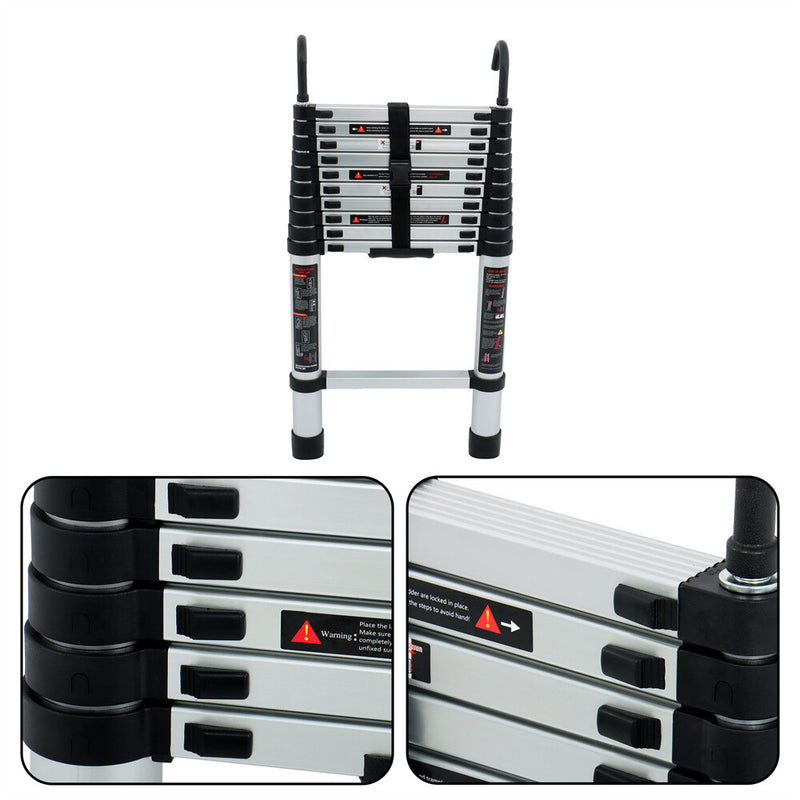 DURAFORCE 10.5 FT Telescoping Ladder Tall Ladder Folding Retractable Ladder W/ 2 Hooks