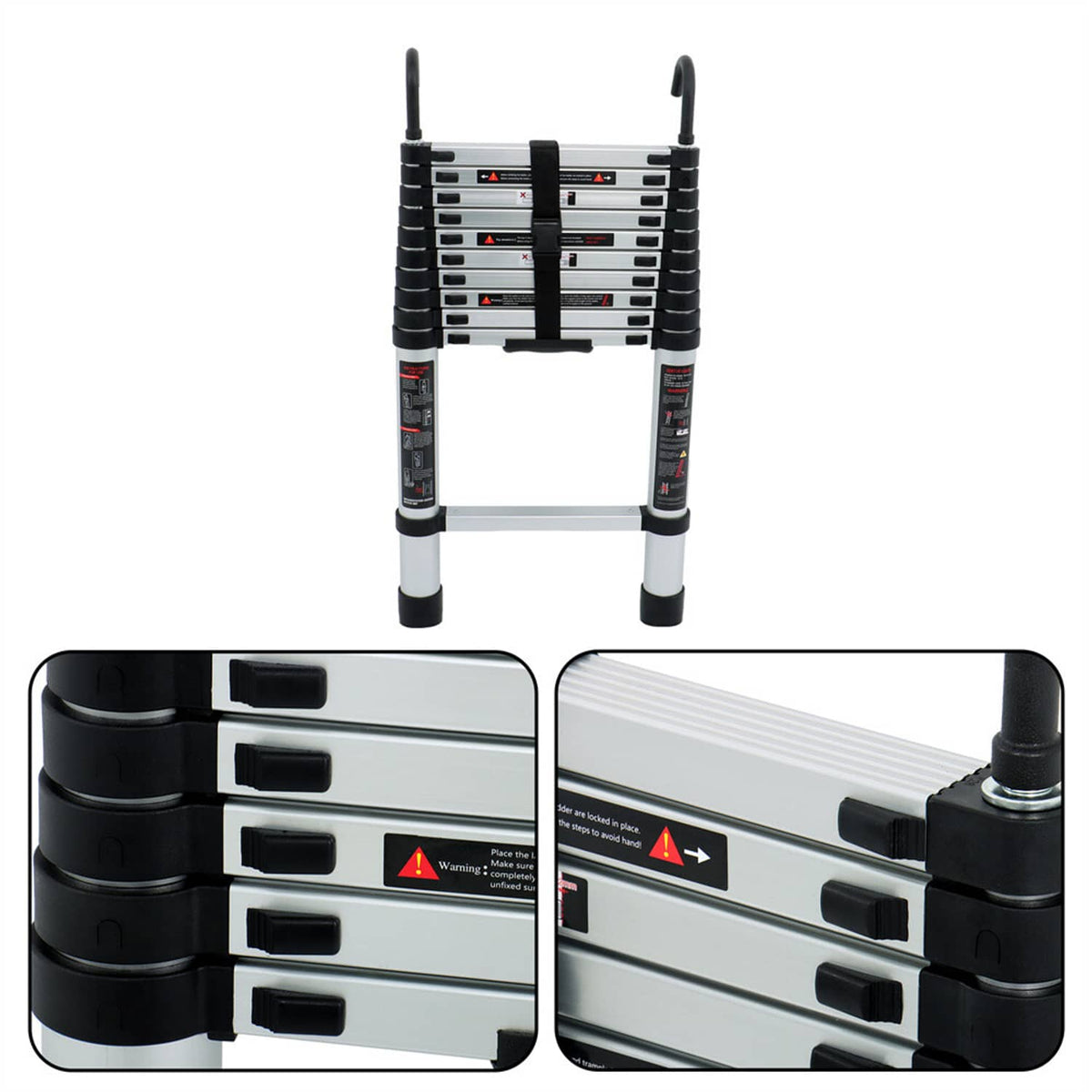 10.5 FT Telescoping Ladder Tall Ladder Folding Retractable Ladder W/ 2 ...