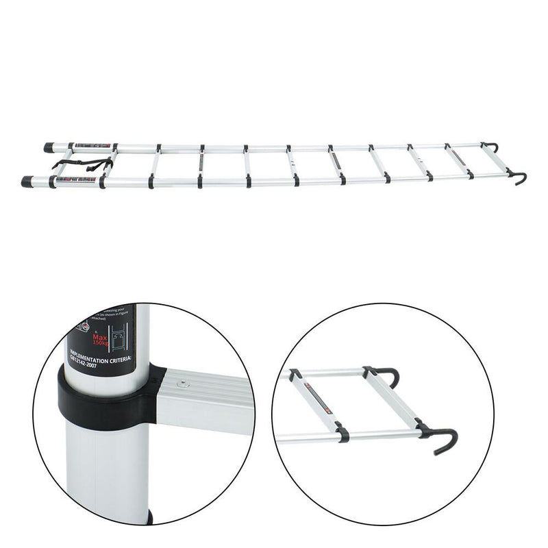 DURAFORCE 10.5 FT Telescoping Ladder Tall Ladder Folding Retractable Ladder W/ 2 Hooks