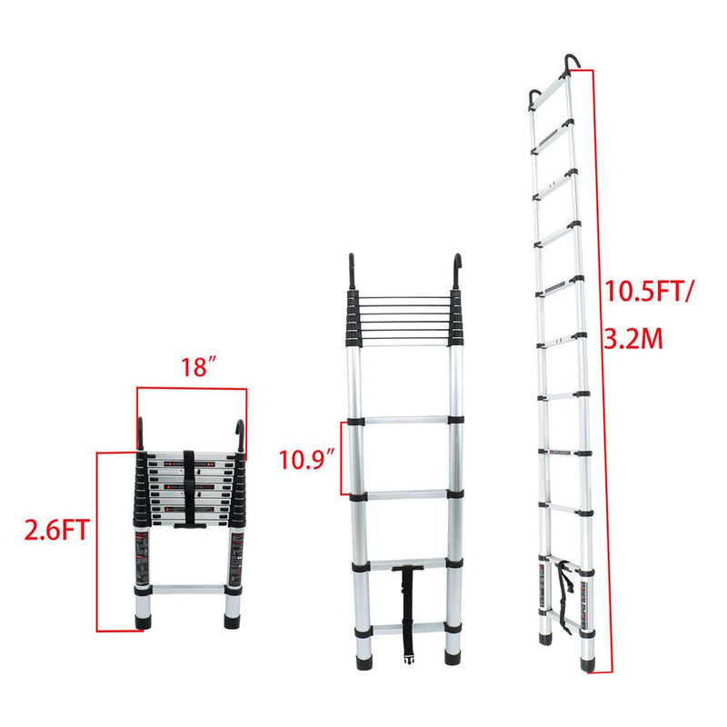 DURAFORCE 10.5 FT Telescoping Ladder Tall Ladder Folding Retractable Ladder W/ 2 Hooks