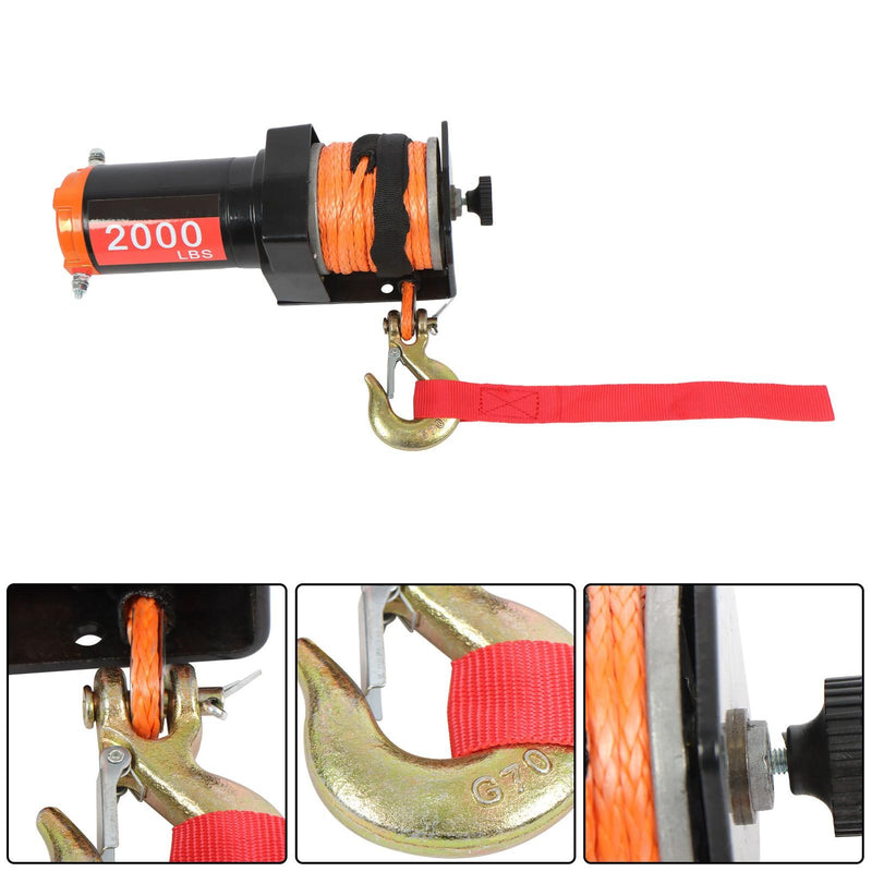 DURAFORCE 2000lbs 12VDC/1HP Motor Electric Winch Synthetic Rope for Trailer Boat 50 Feet