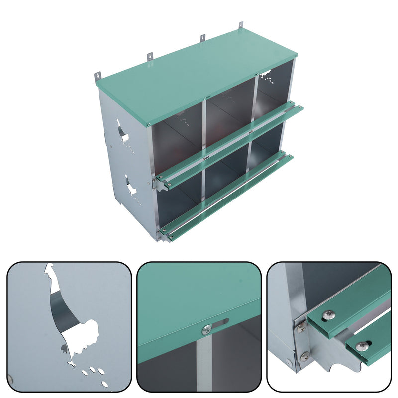 DURAFORCE Heavy-Duty Chicken Nest Boxes - 6 Compartment Metal Poultry Nest Box Wall Mount