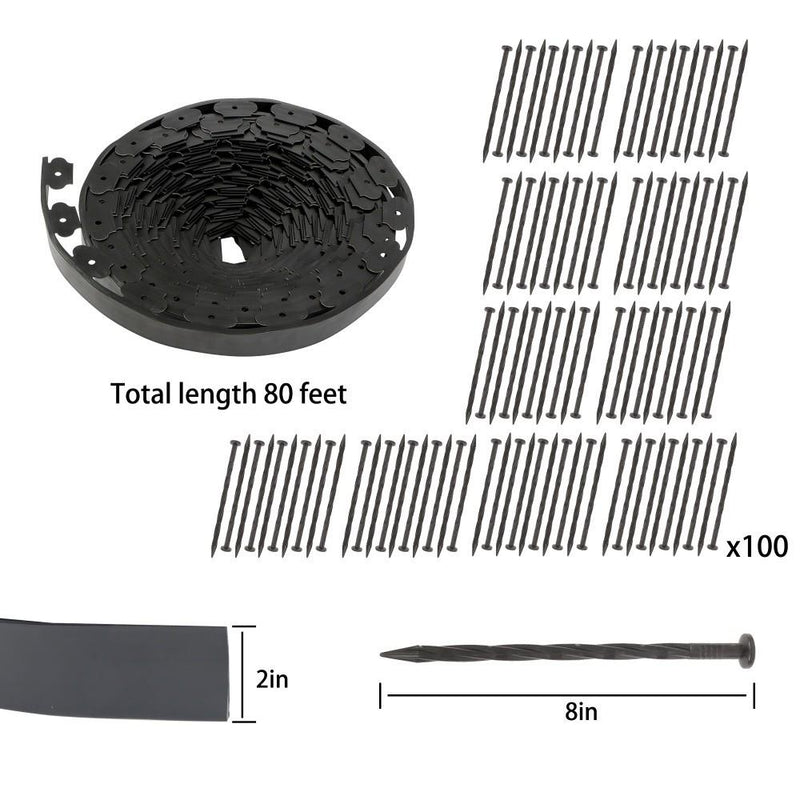 DURAFORCE 80FT 2" Garden Landscape Edging No Dig Lawn Edging Border With 100 8-In Spikes