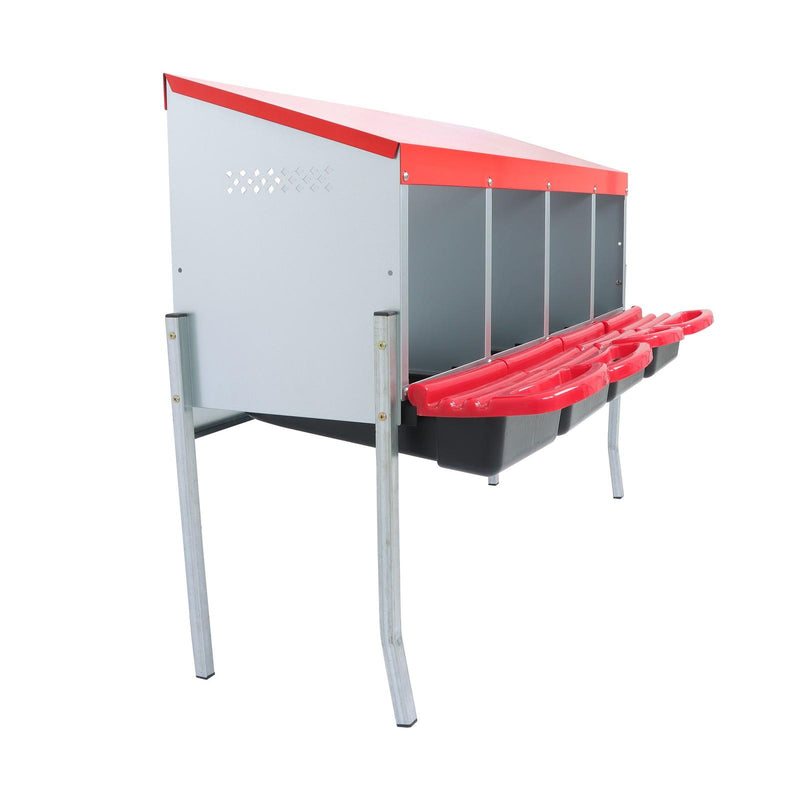 DURAFORCE Red Chicken Egg Laying Box With Lid Cover Chicken Nesting Box Coop Metal 4- Hole